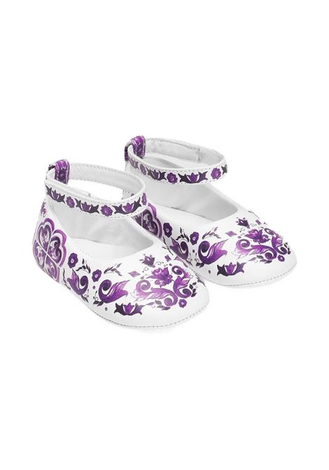 White Ballerinas with Purple Maiolica Print DOLCE & GABBANA KIDS | DK0065-AC513I03TN